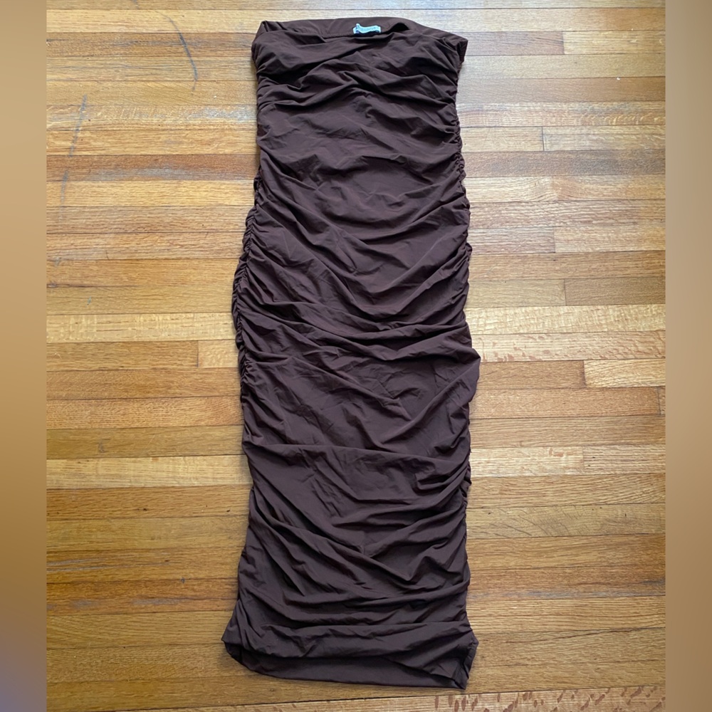 Zara Chocolate Brown Midi Strapless Dress